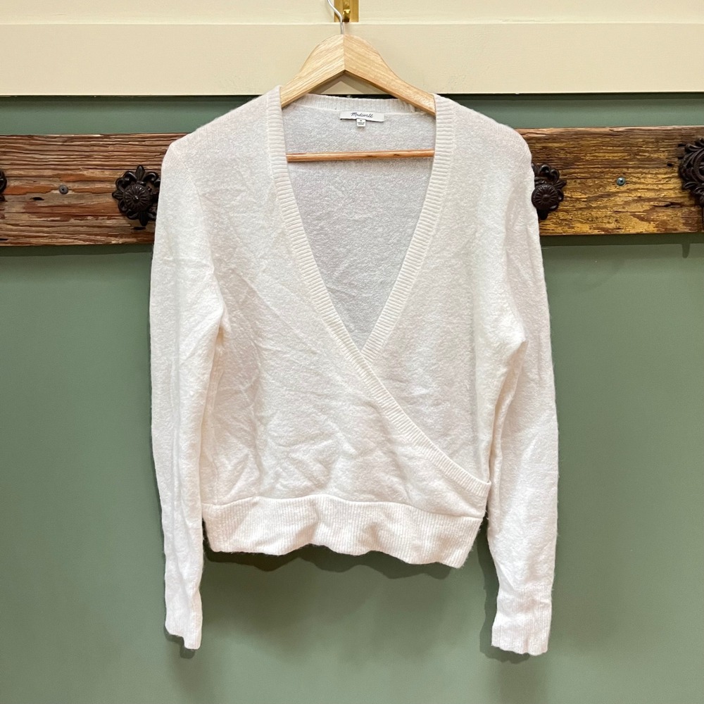 Madewell Womens Antique White Wool Alpaca Blend Wrap Front Sweater H6985 Size M